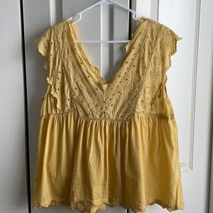 Lucky Brand yellow boho eyelet top